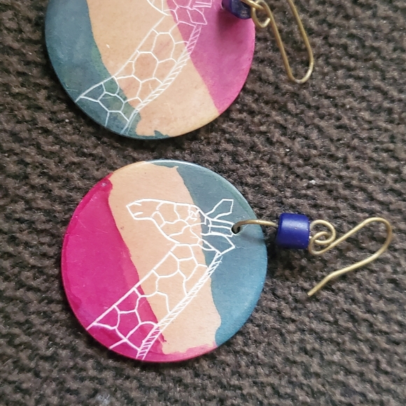 Source Unknown Jewelry - Source Unknown Pink Blue Tan Giraffe Print Round Earrings